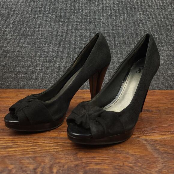 Fioni Peep Toe Pumps Womens 8 Black Suede Stiletto High Heel Dress Shoes - Picture 5 of 13